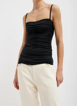 Tops>Tibi Stretch Light Weight Tech Knit Shirred Cami Black