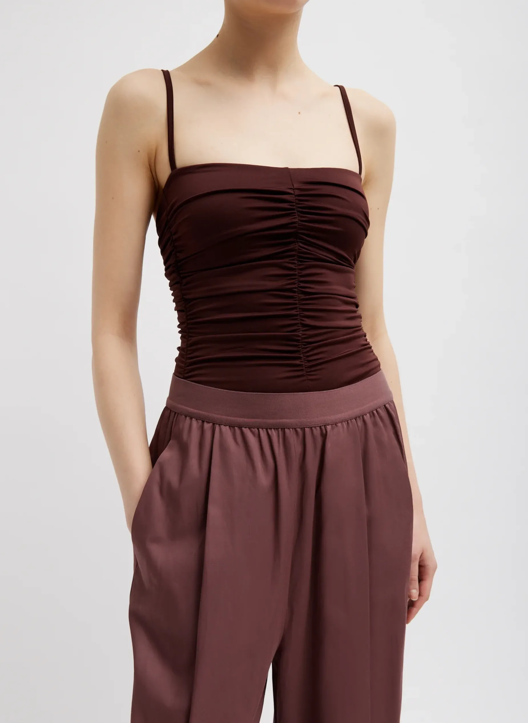 Tops>Tibi Stretch Light Weight Tech Knit Shirred Cami Brown