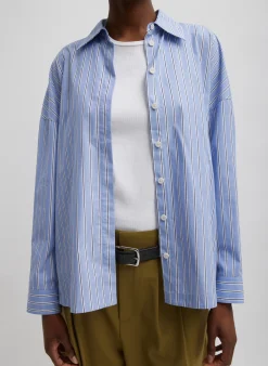 Tops|Fundamentals - WOFs>Tibi Striped Shirting Gabe Oversized Shirt Blue Multi