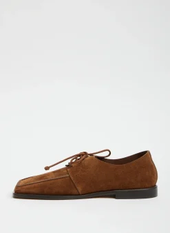 Curated Closets|Flats>Tibi Suede Brody Square Toe Loafer Hazelnut Brown
