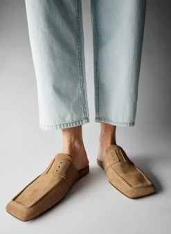 Flats>Tibi Suede Granger Slide Tan