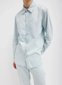 Denim|Tops>Tibi Summer Denim Charlie Slim Men's Shirt Bleached Denim