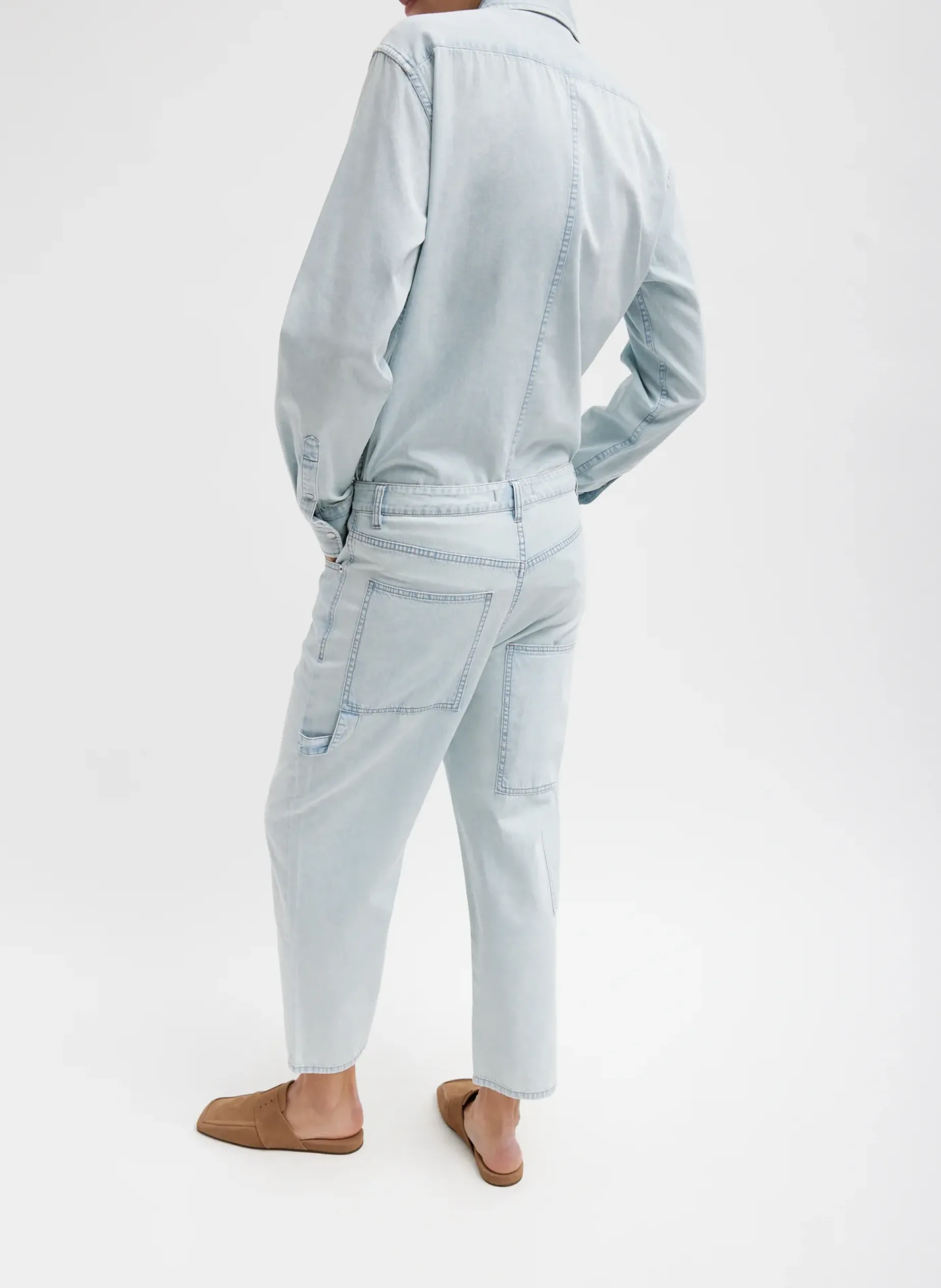 Denim|Tops>Tibi Summer Denim Charlie Slim Men's Shirt Bleached Denim