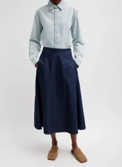 Denim|Skirts>Tibi Summer Denim Circle Skirt Indigo