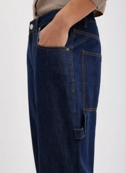 Denim|Pants & Shorts>Tibi Summer Denim Cropped Slouchy Cargo Jean Indigo
