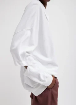 Leisure Sets|Knitwear & Sweatshirts>Tibi Summer Sweatshirting Polo Collar Sweatshirt White