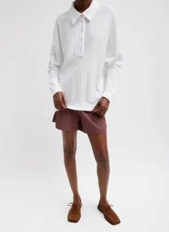 Leisure Sets|Knitwear & Sweatshirts>Tibi Summer Sweatshirting Polo Collar Sweatshirt White