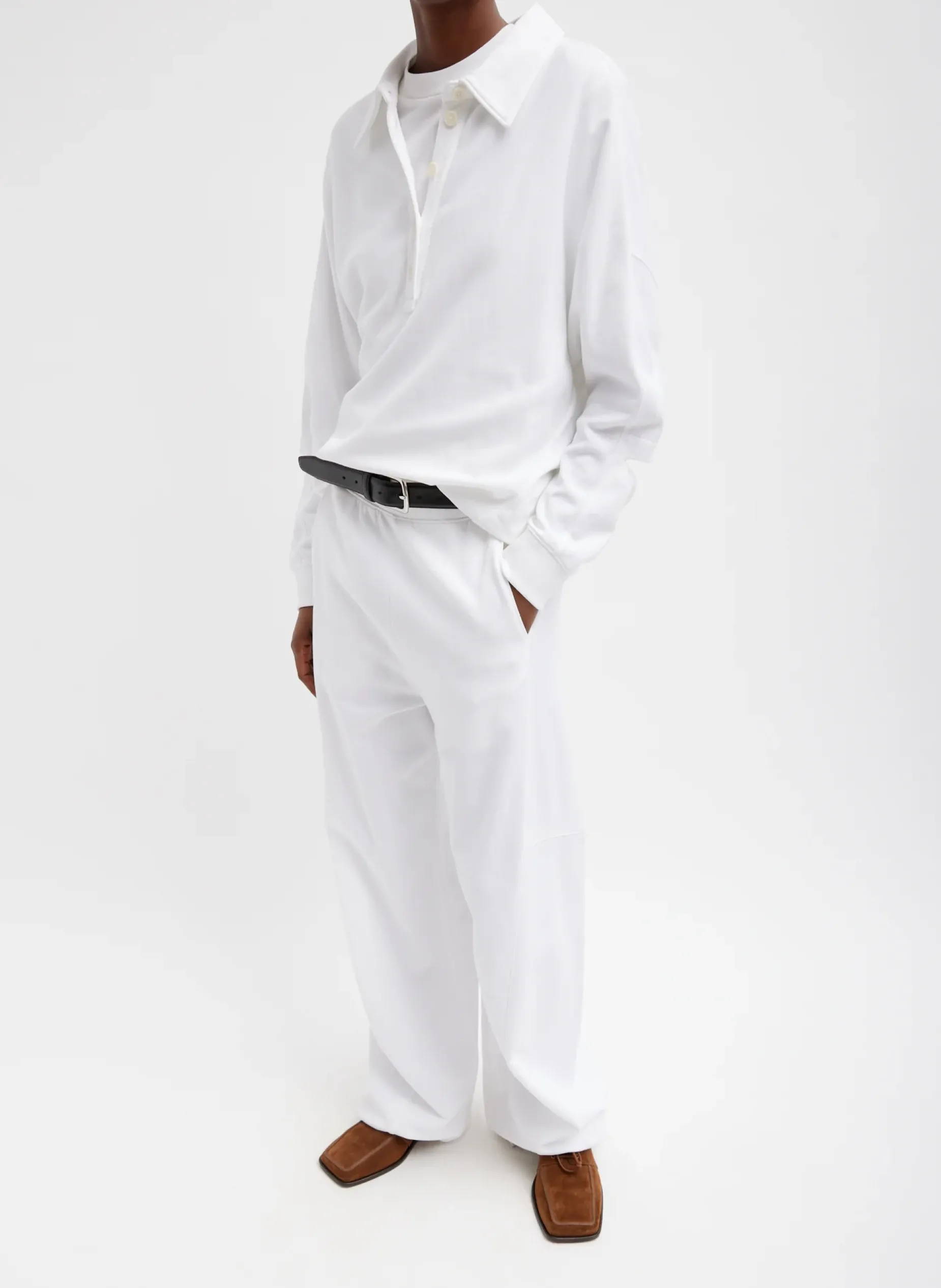 Leisure Sets|Knitwear & Sweatshirts>Tibi Summer Sweatshirting Polo Collar Sweatshirt White