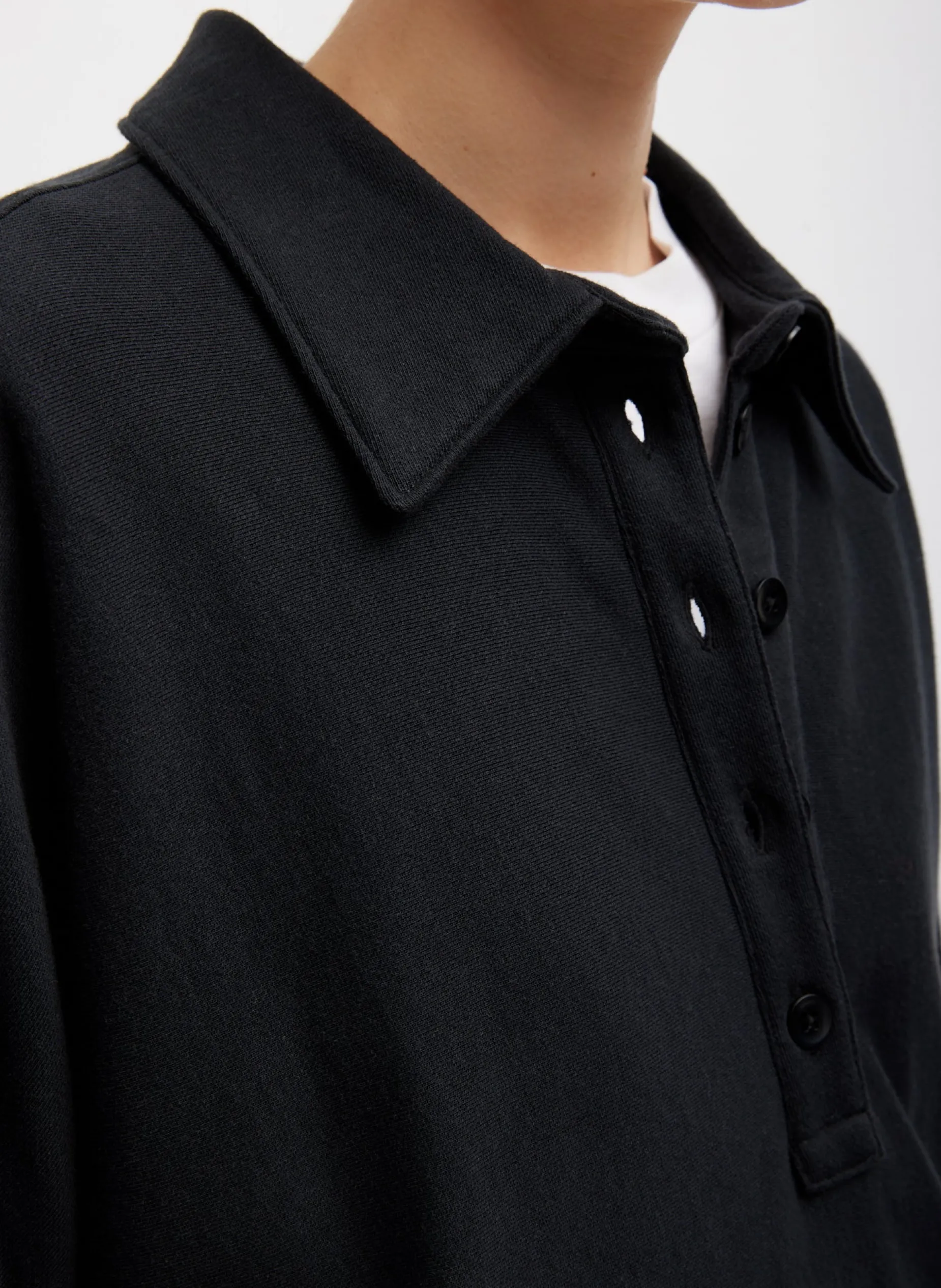 Leisure Sets|Knitwear & Sweatshirts>Tibi Summer Sweatshirting Polo Collar Sweatshirt Black