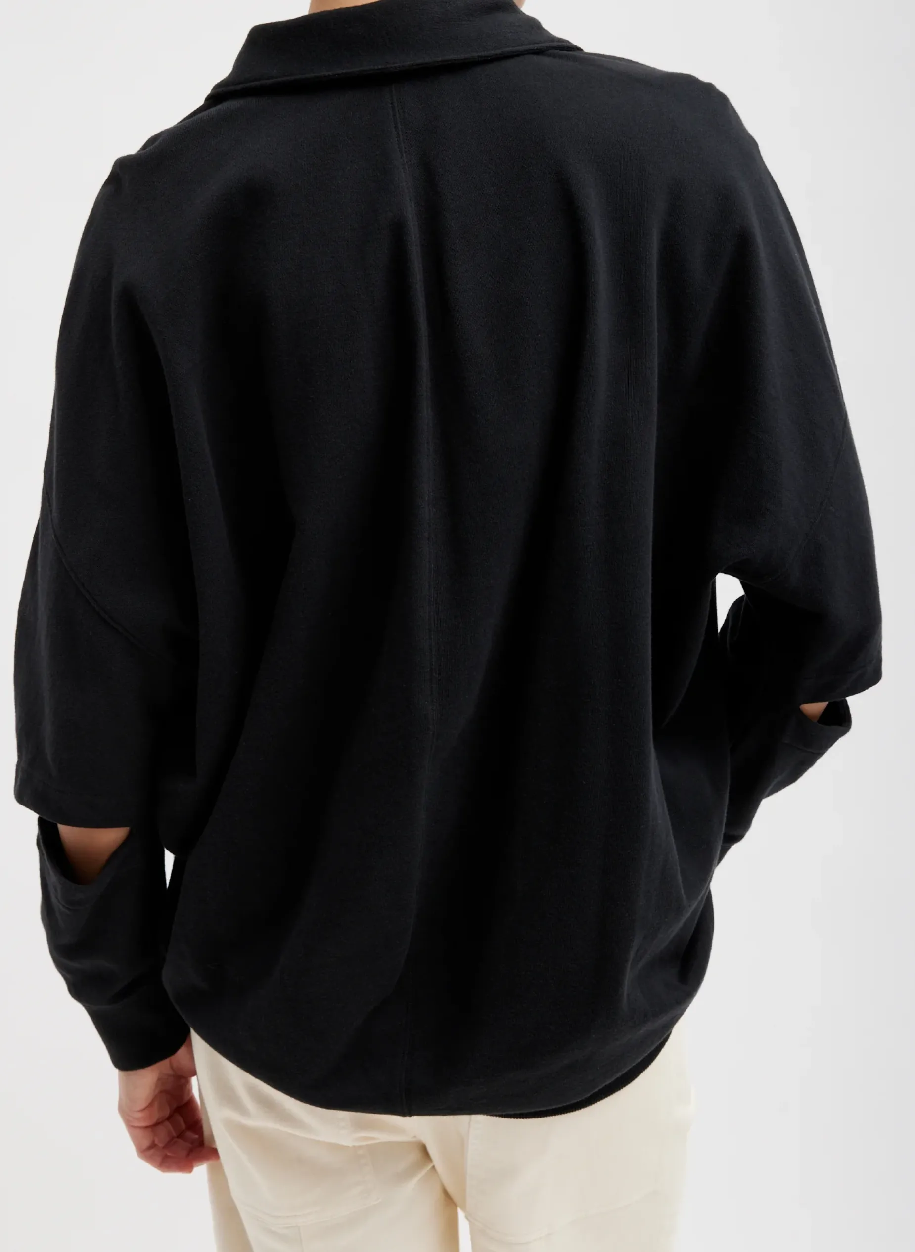Leisure Sets|Knitwear & Sweatshirts>Tibi Summer Sweatshirting Polo Collar Sweatshirt Black