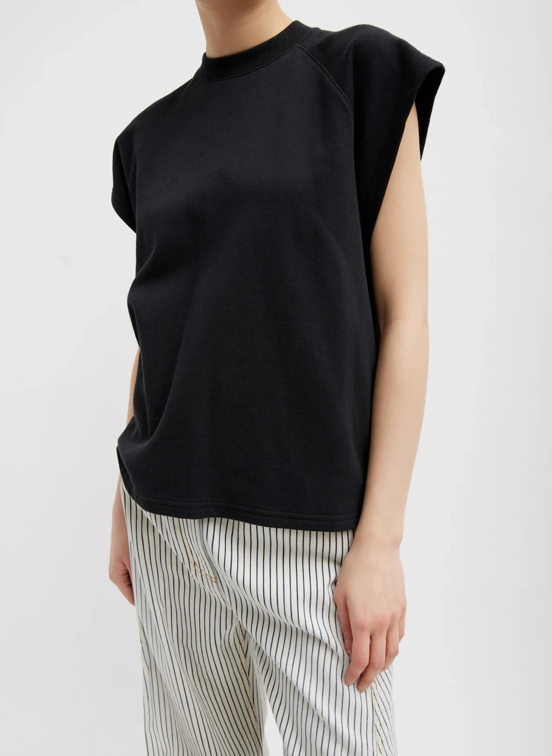 Tops|Leisure Sets>Tibi Summer Sweatshirting Sleeveless Easy Top Black