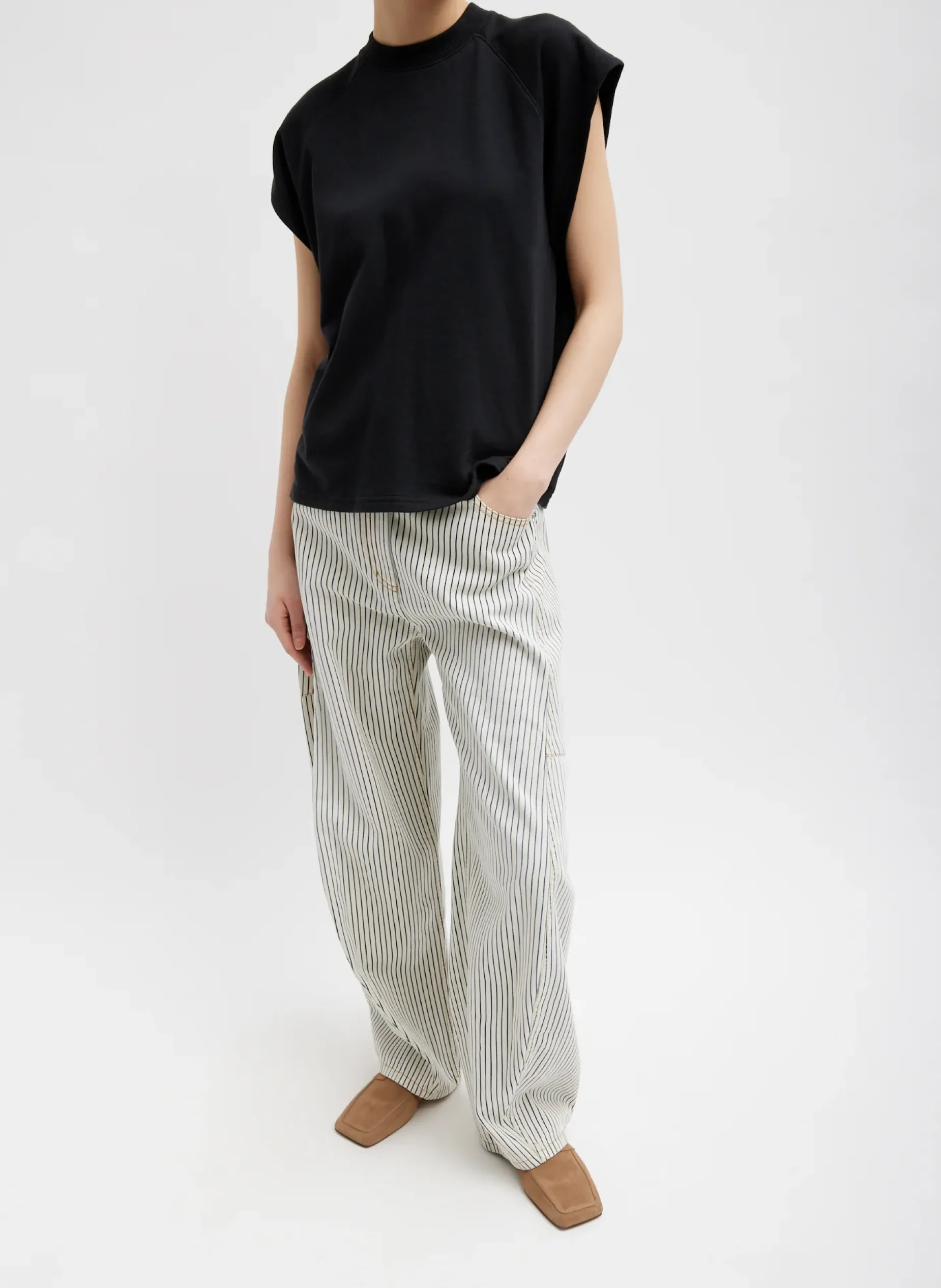 Tops|Leisure Sets>Tibi Summer Sweatshirting Sleeveless Easy Top Black