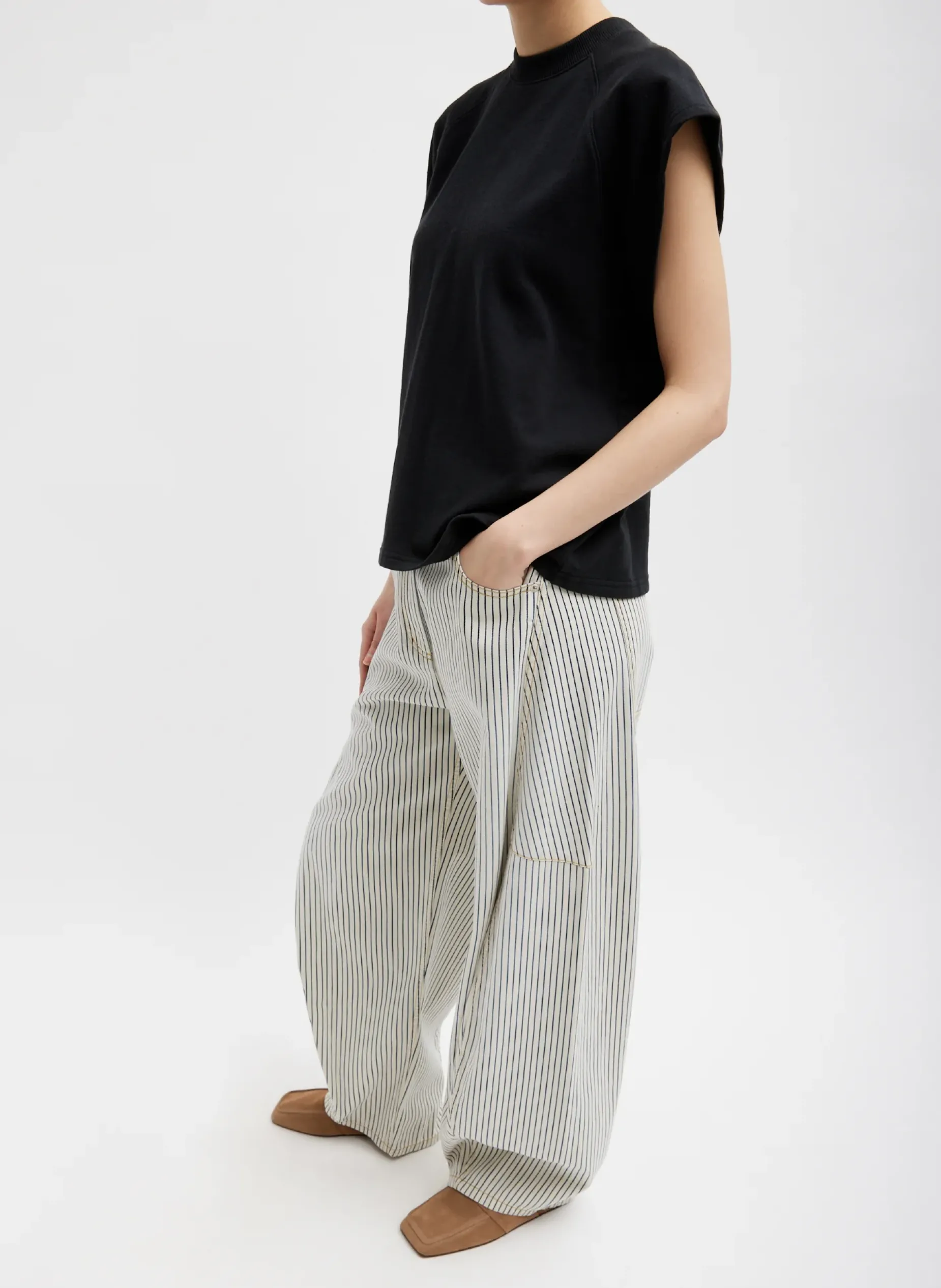 Tops|Leisure Sets>Tibi Summer Sweatshirting Sleeveless Easy Top Black