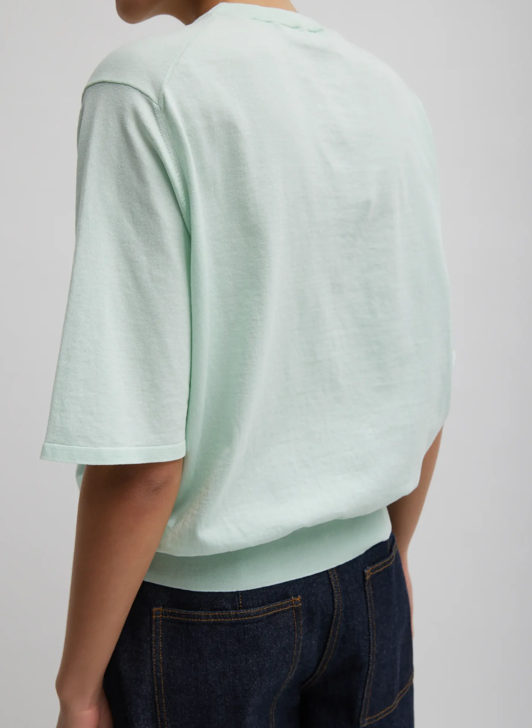 Knitwear & Sweatshirts|Fundamentals - WOFs>Tibi Super Fine Gauge Perfect Short Sleeve Men's Pullover Pale Mint