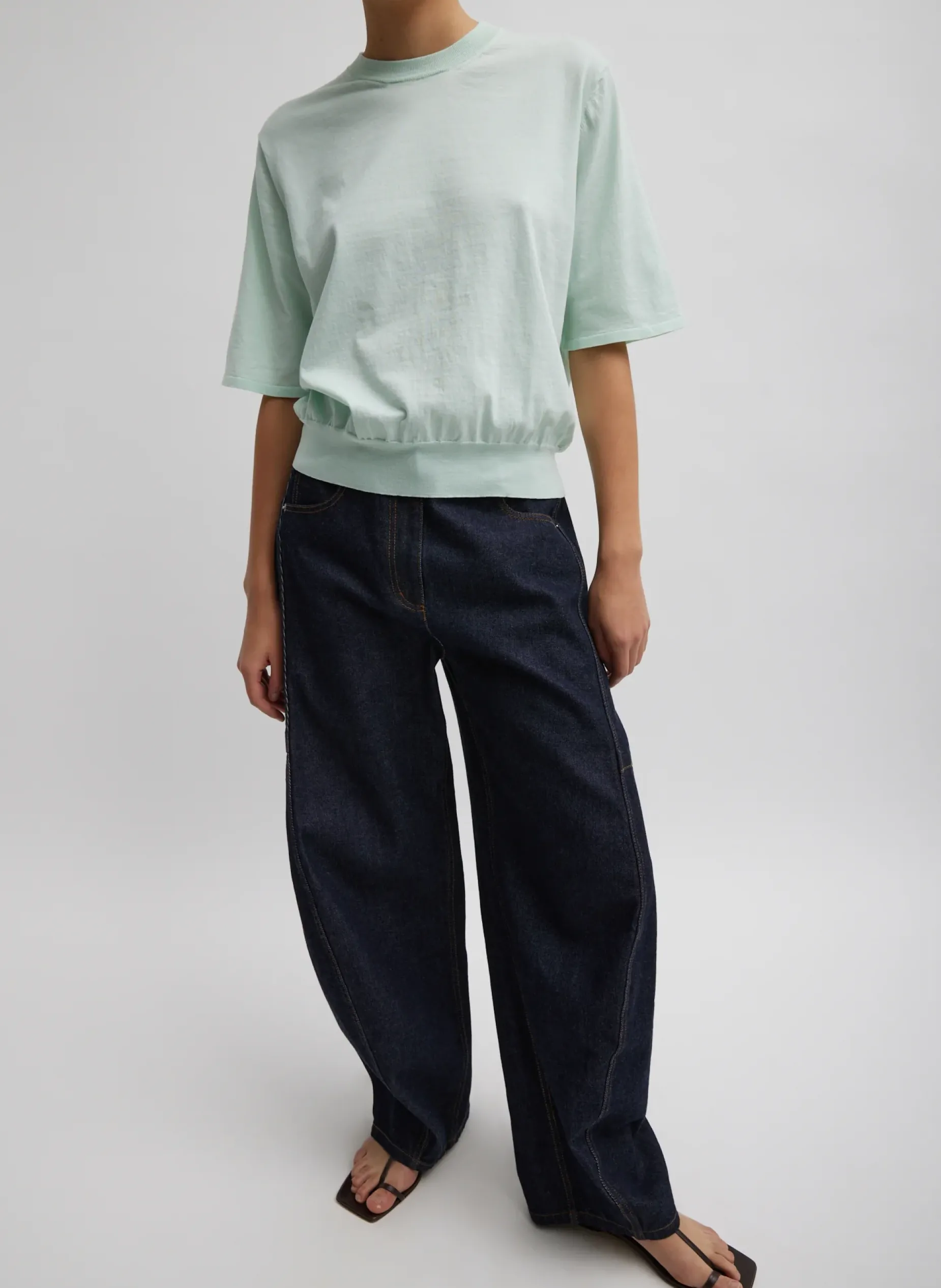 Knitwear & Sweatshirts|Fundamentals - WOFs>Tibi Super Fine Gauge Perfect Short Sleeve Men's Pullover Pale Mint