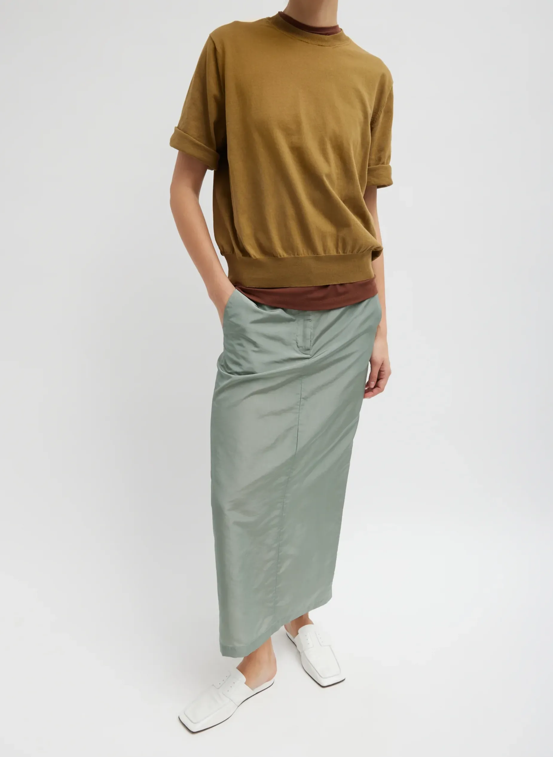 Knitwear & Sweatshirts|Fundamentals - WOFs>Tibi Super Fine Gauge Perfect Short Sleeve Men's Pullover Dark Hazel