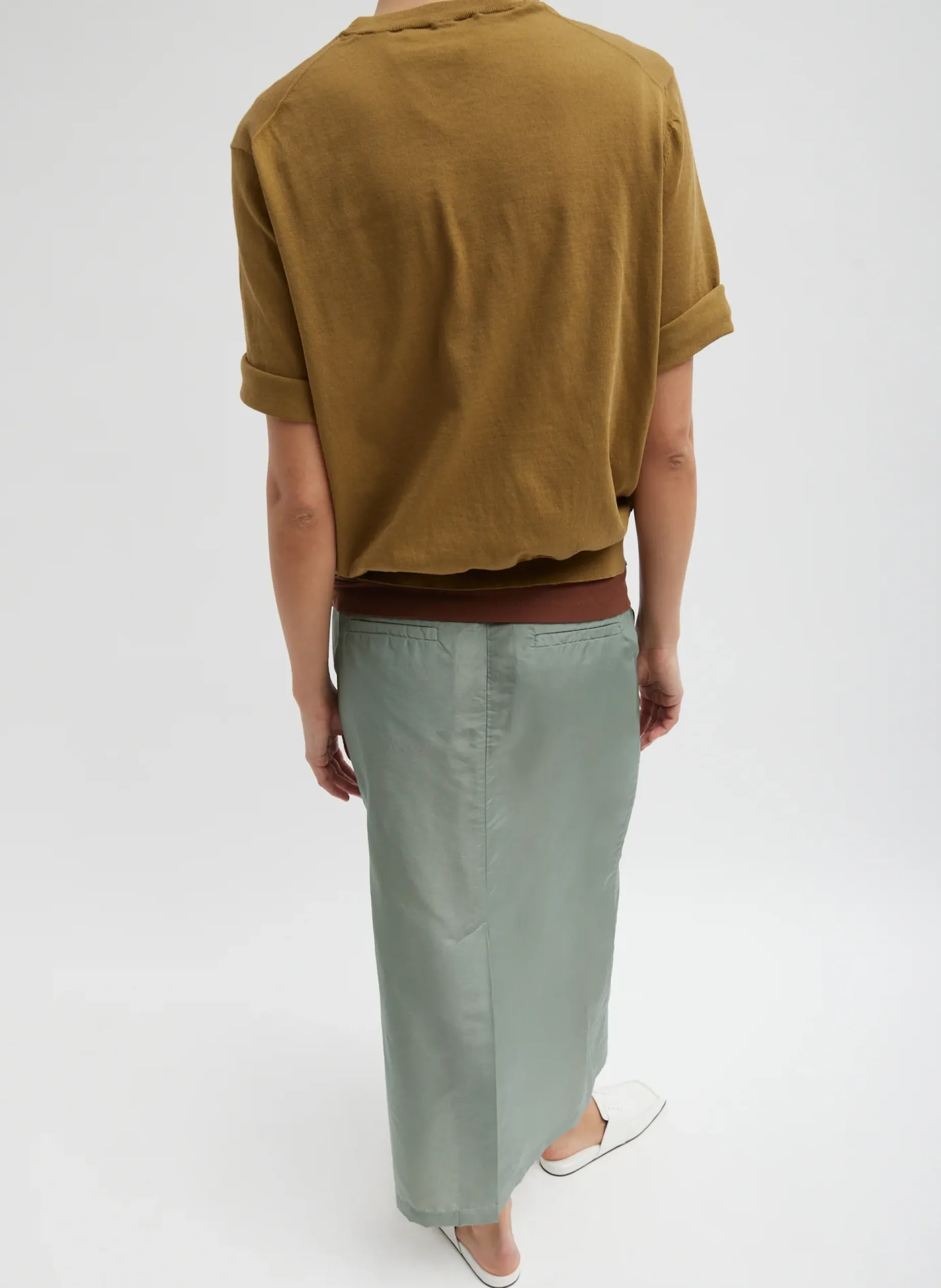Knitwear & Sweatshirts|Fundamentals - WOFs>Tibi Super Fine Gauge Perfect Short Sleeve Men's Pullover Dark Hazel