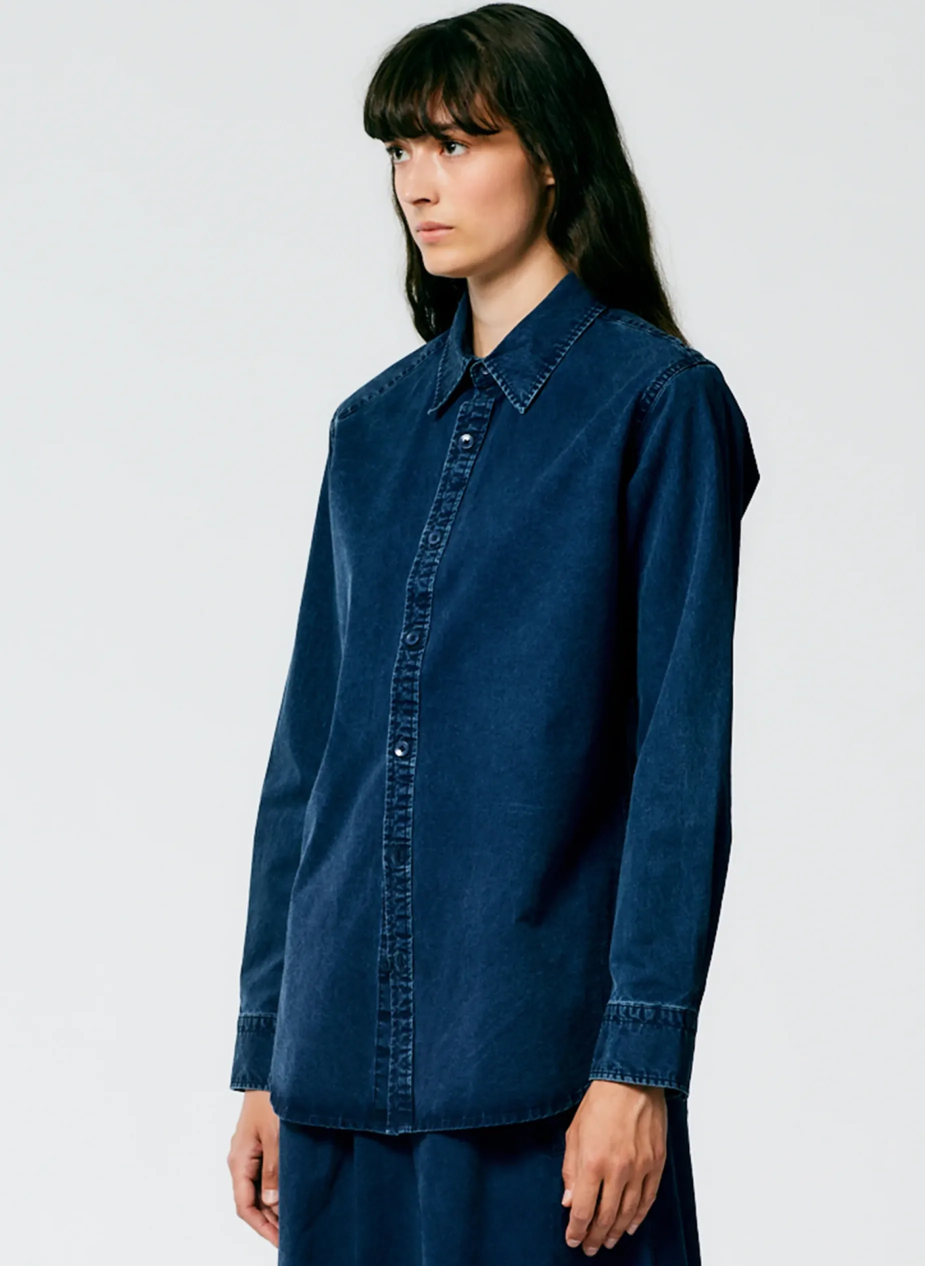 Denim|Tops>Tibi Tencel Cotton Charlie Slim Men's Shirt Blue