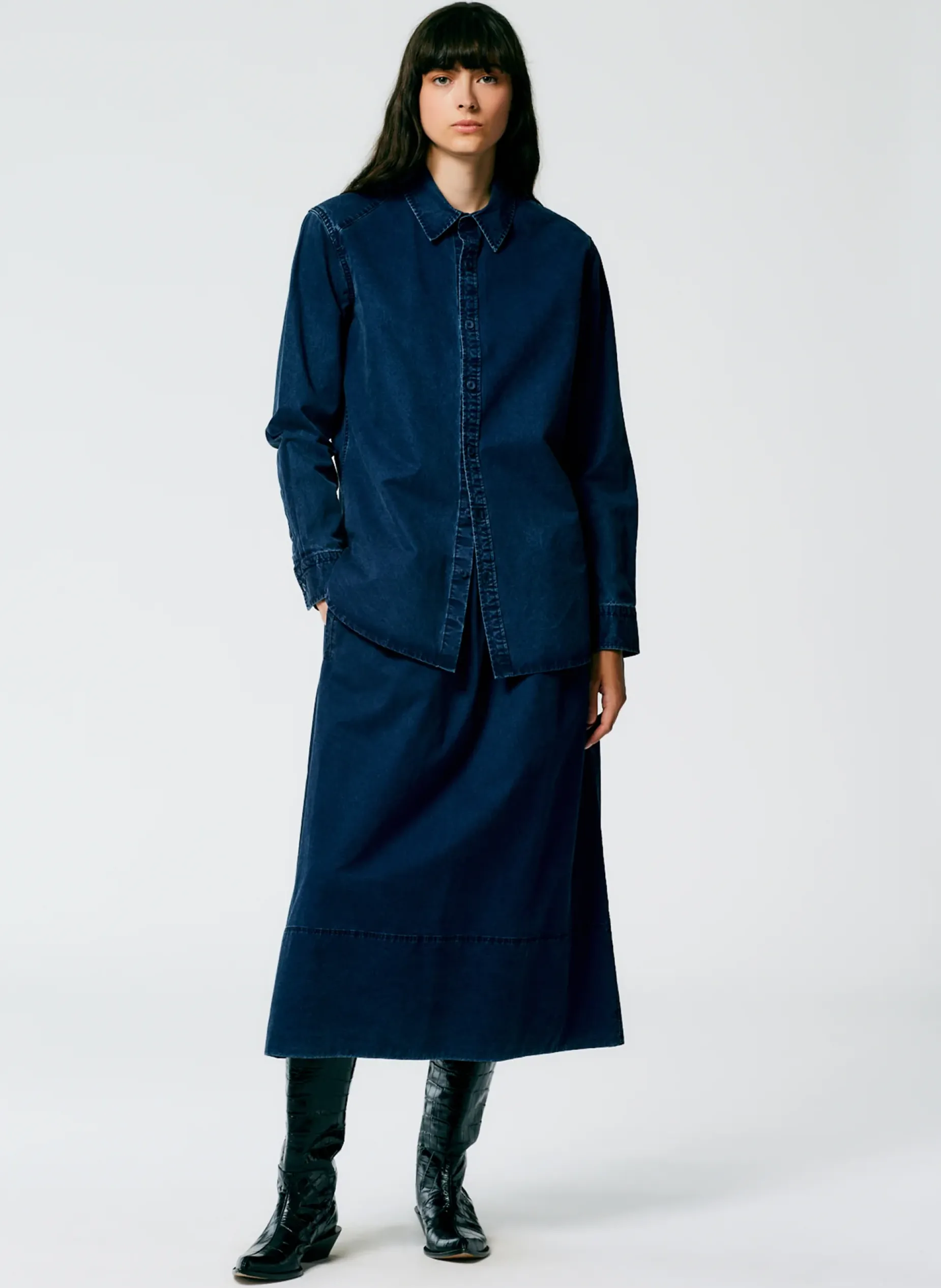 Denim|Tops>Tibi Tencel Cotton Charlie Slim Men's Shirt Blue