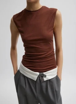 Tops>Tibi Tencel Knit Twisted Seam Tank Brown