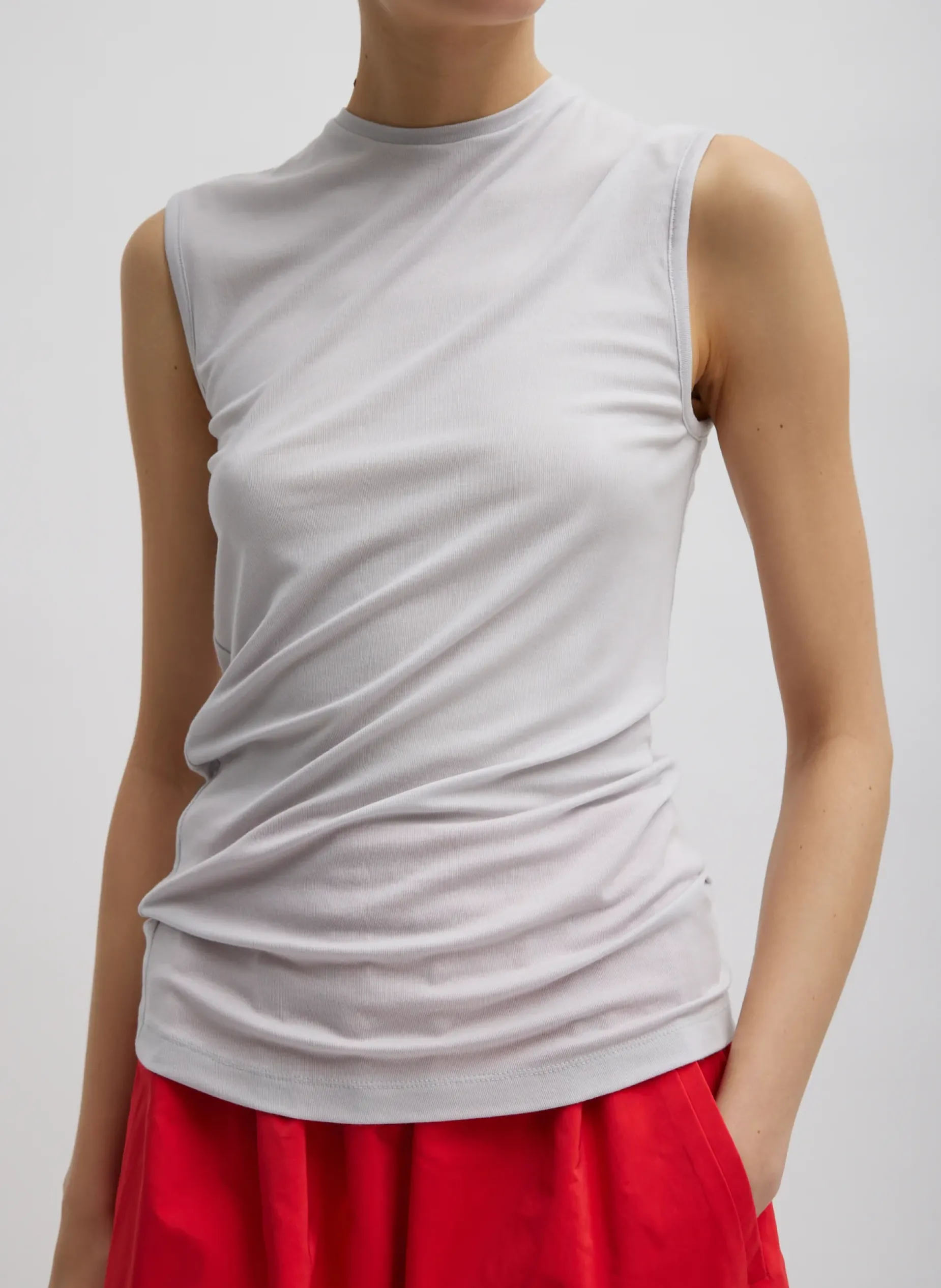 Tops>Tibi Tencel Knit Twisted Seam Tank Pearl Grey