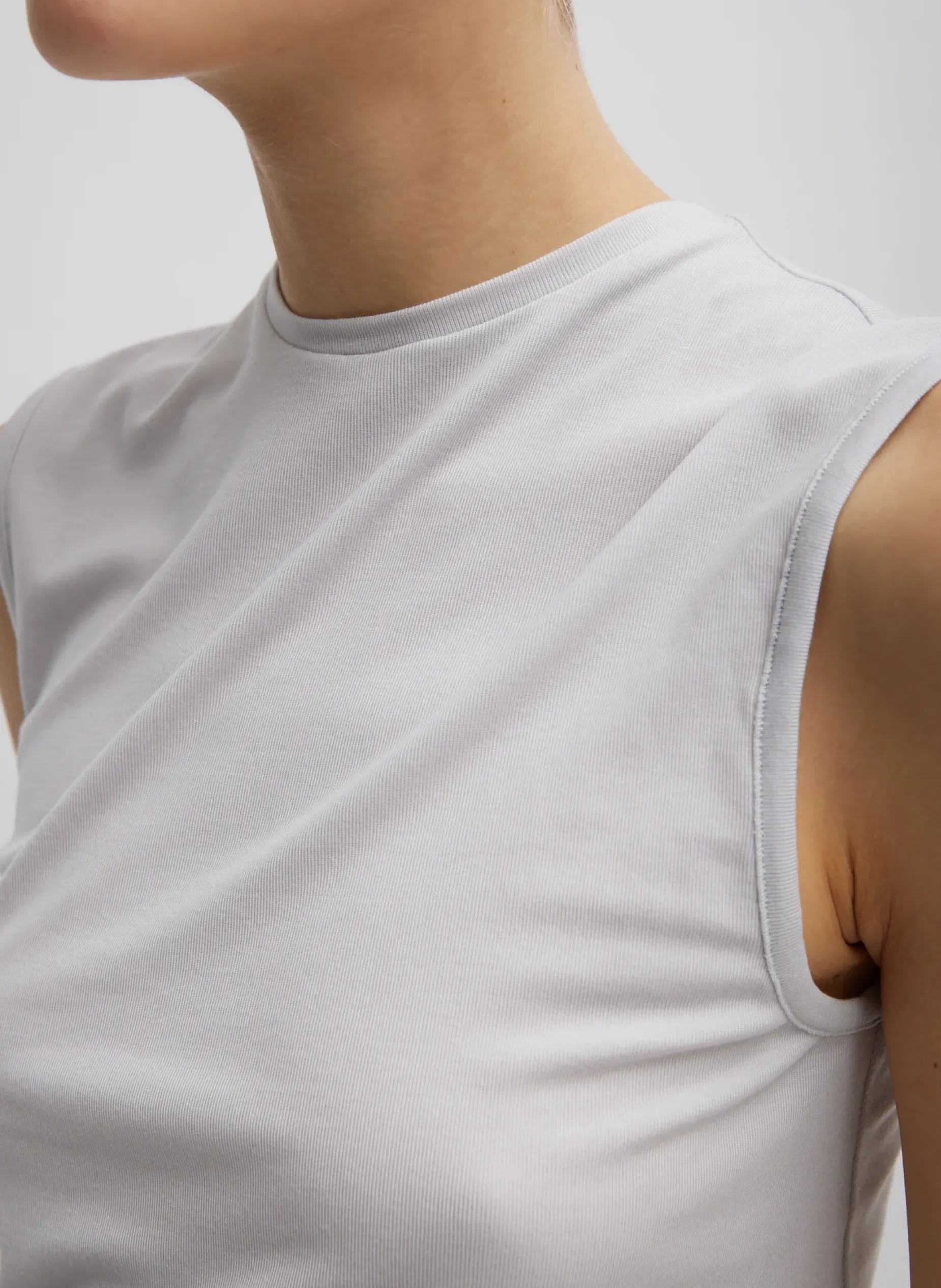 Tops>Tibi Tencel Knit Twisted Seam Tank Pearl Grey