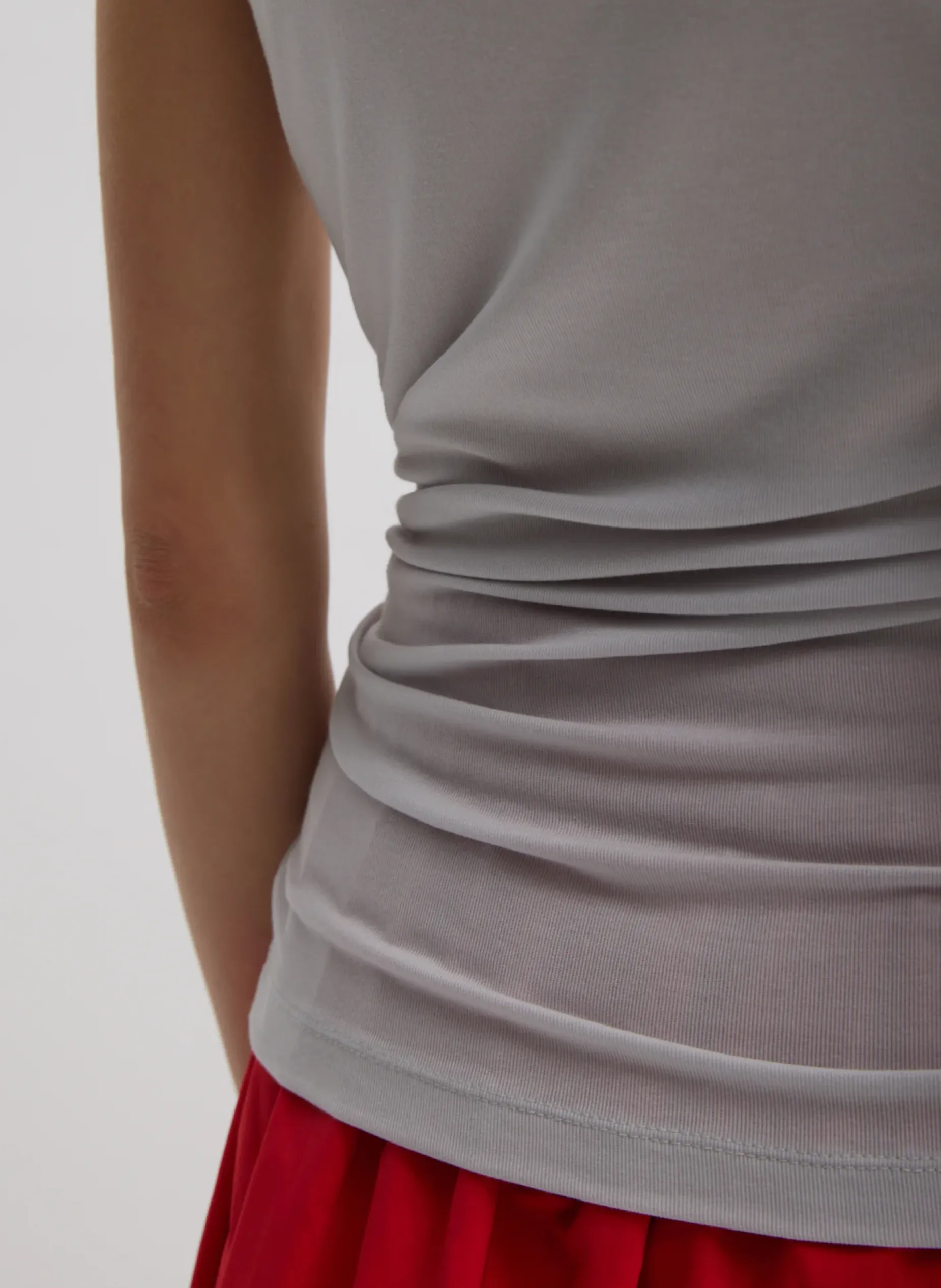 Tops>Tibi Tencel Knit Twisted Seam Tank Pearl Grey