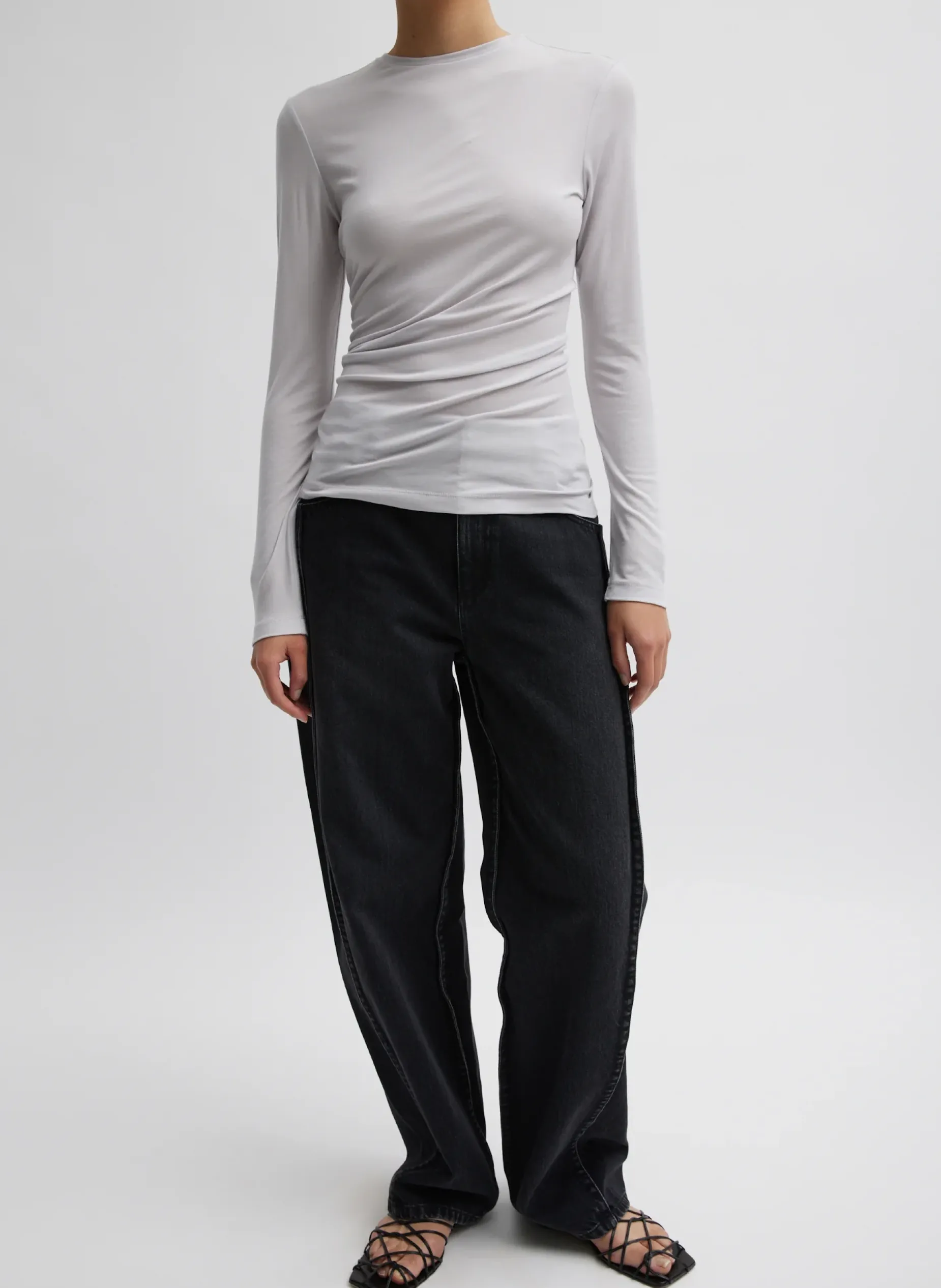 Tops>Tibi Tencel Knit Twisted Seam Long Sleeve T-Shirt Pearl Grey