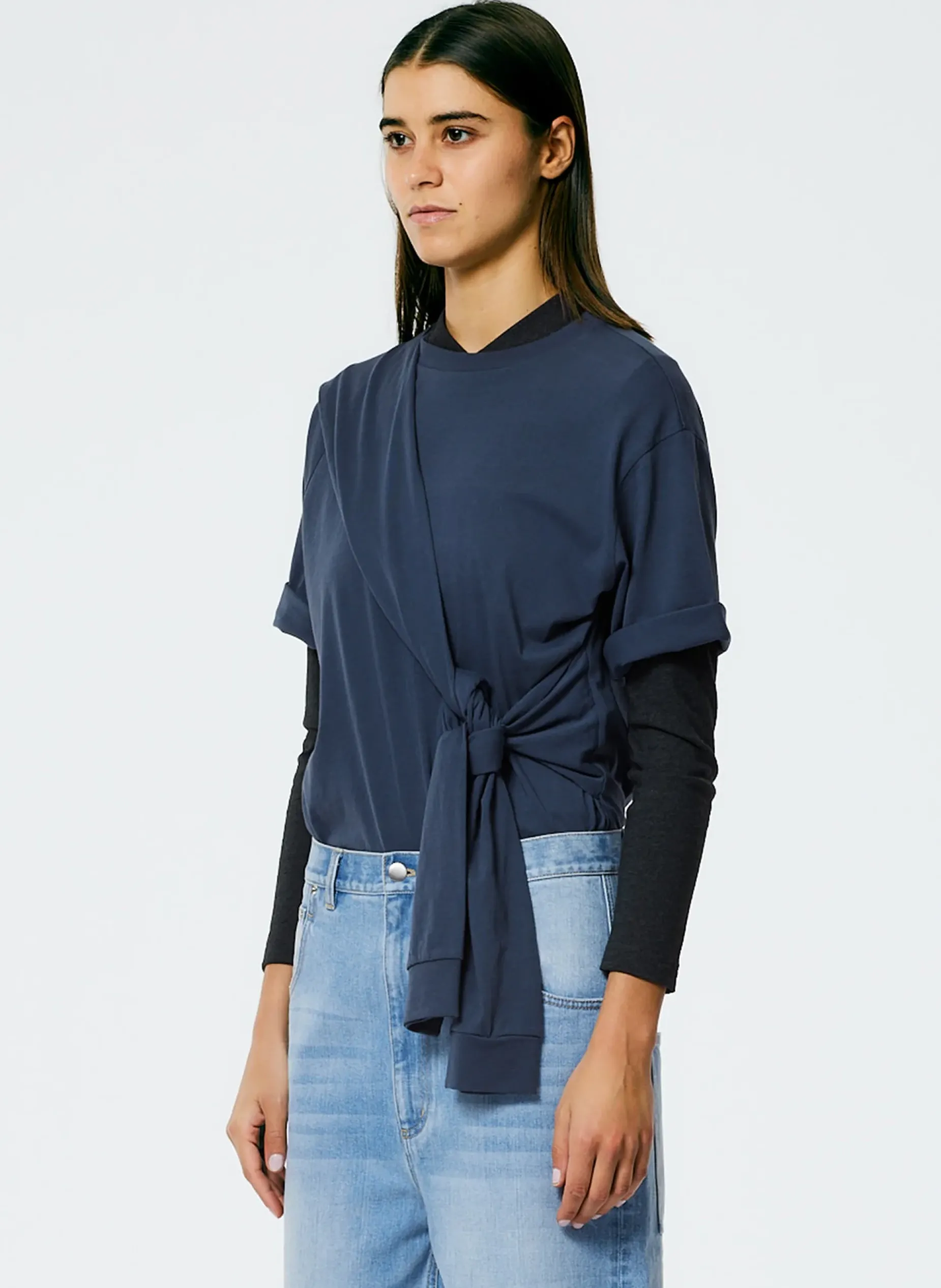 Knitwear & Sweatshirts|Tops>Tibi Tie T-Shirt Navy Fog