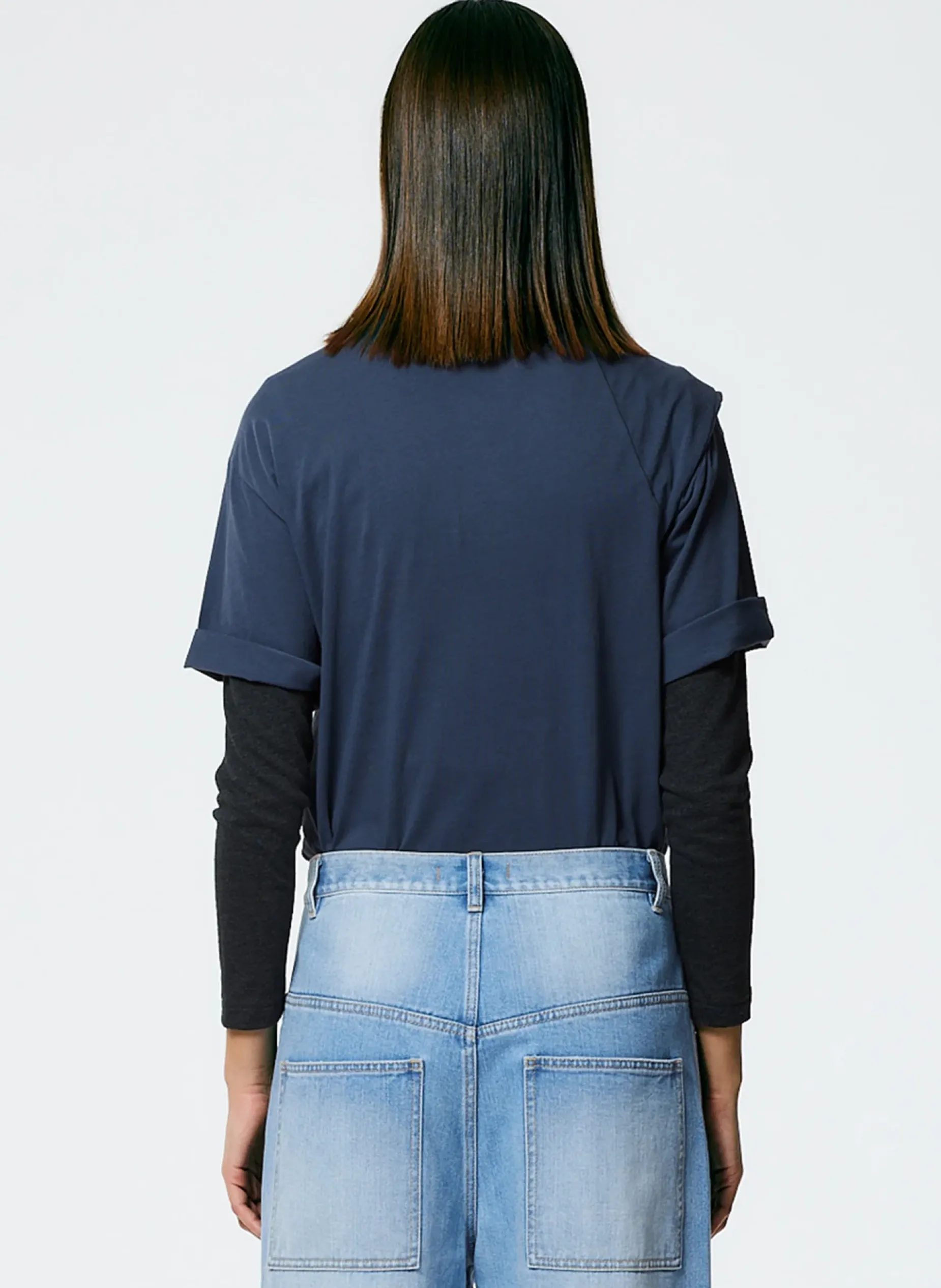 Knitwear & Sweatshirts|Tops>Tibi Tie T-Shirt Navy Fog