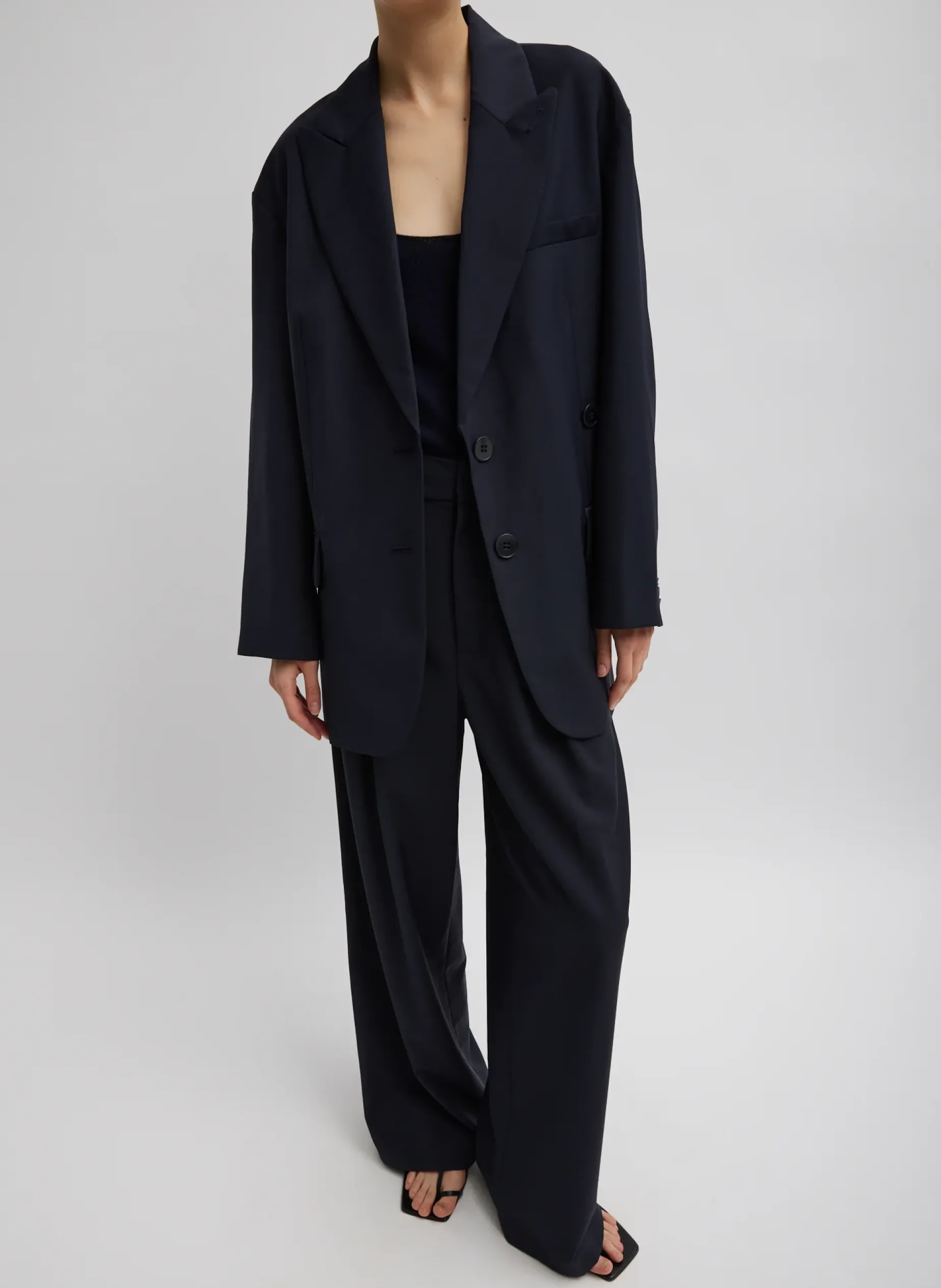 Suits|Jackets & Outerwear>Tibi Tropical Wool Liam Blazer Navy