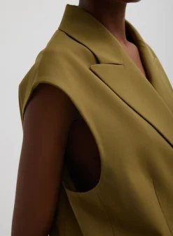 Suits|Jackets & Outerwear>Tibi Tropical Wool Liam Vest Dark Hazel
