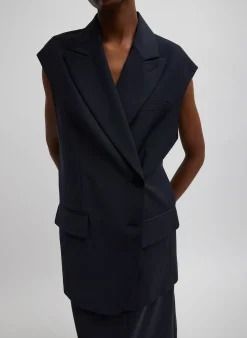 Suits|Jackets & Outerwear>Tibi Tropical Wool Liam Vest Navy