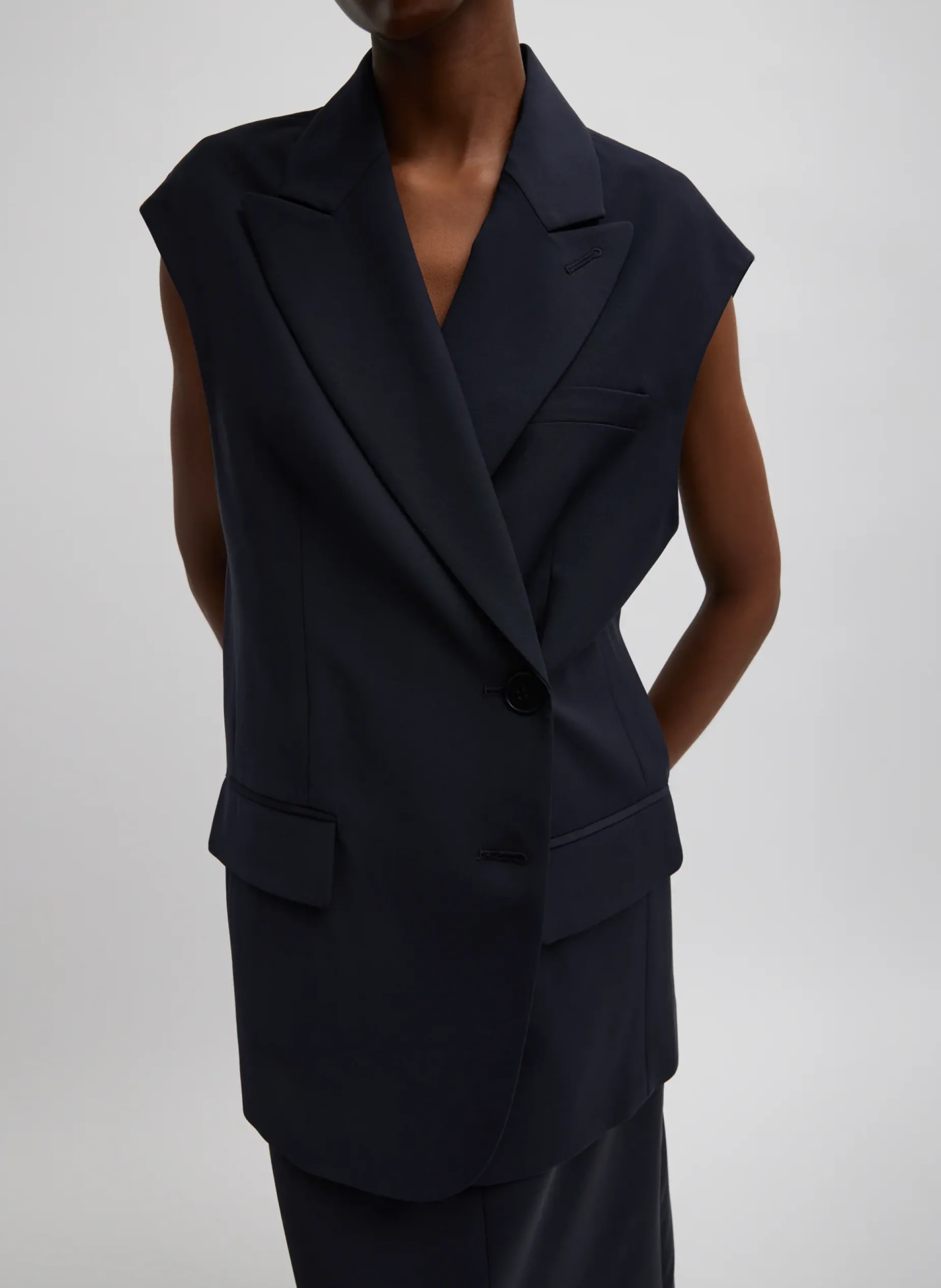 Suits|Jackets & Outerwear>Tibi Tropical Wool Liam Vest Navy