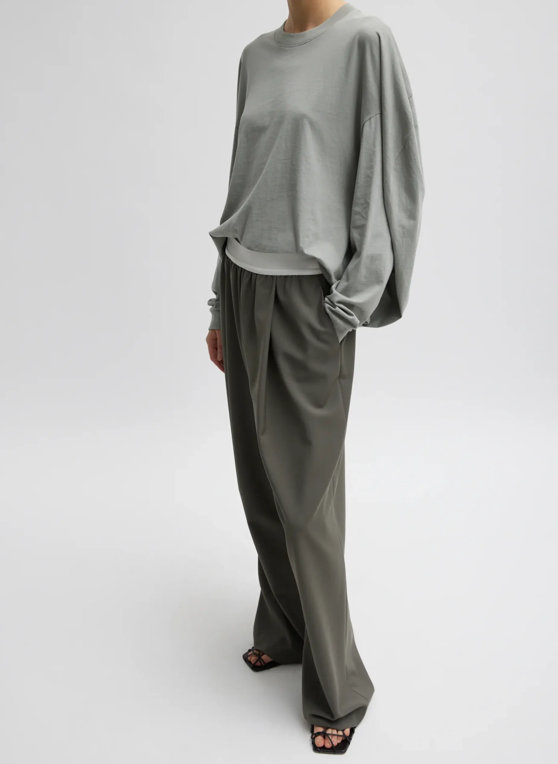 Pants & Shorts>Tibi Tropical Wool Marit Pull On Pant Dark Stone