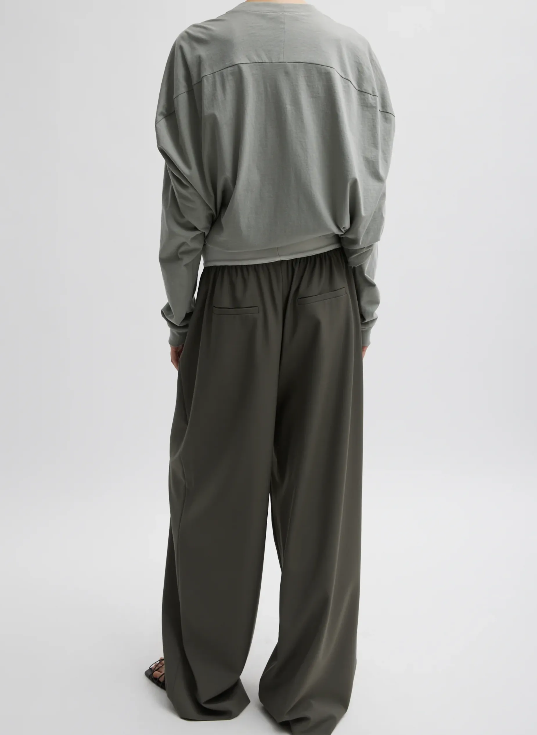 Pants & Shorts>Tibi Tropical Wool Marit Pull On Pant Dark Stone
