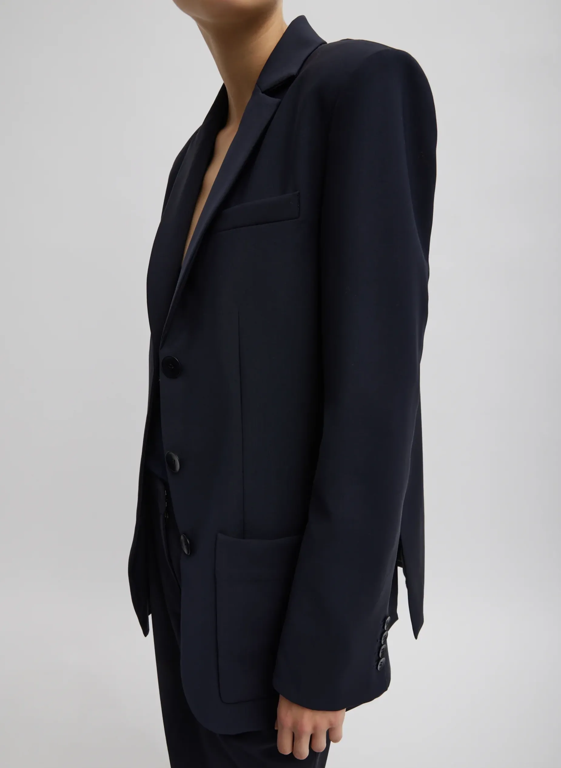 Suits|Jackets & Outerwear>Tibi Tropical Wool Max Blazer Navy
