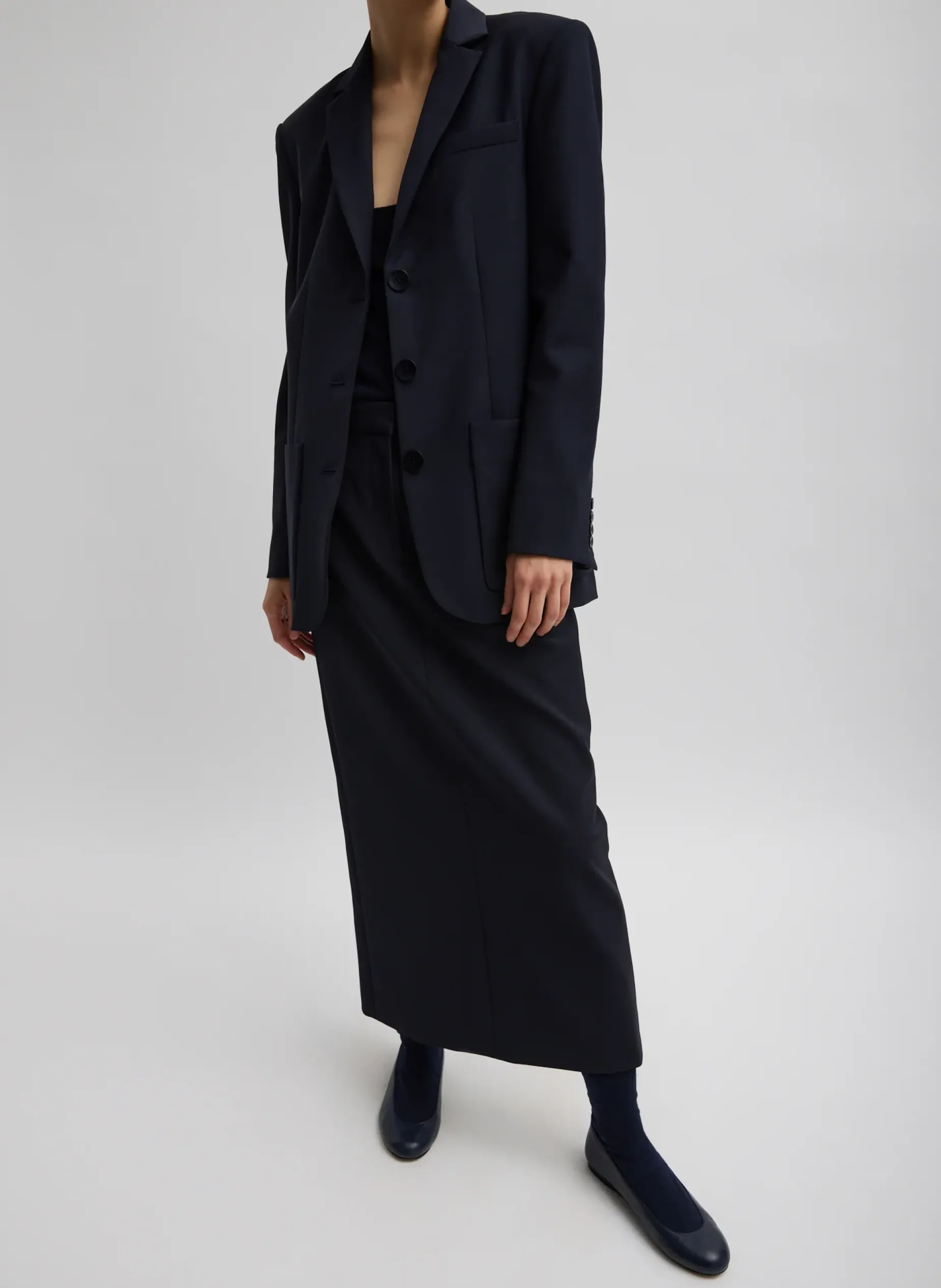 Suits|Jackets & Outerwear>Tibi Tropical Wool Max Blazer Navy