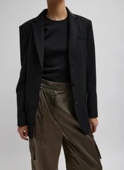 Suits|Jackets & Outerwear>Tibi Tropical Wool Max Blazer Black