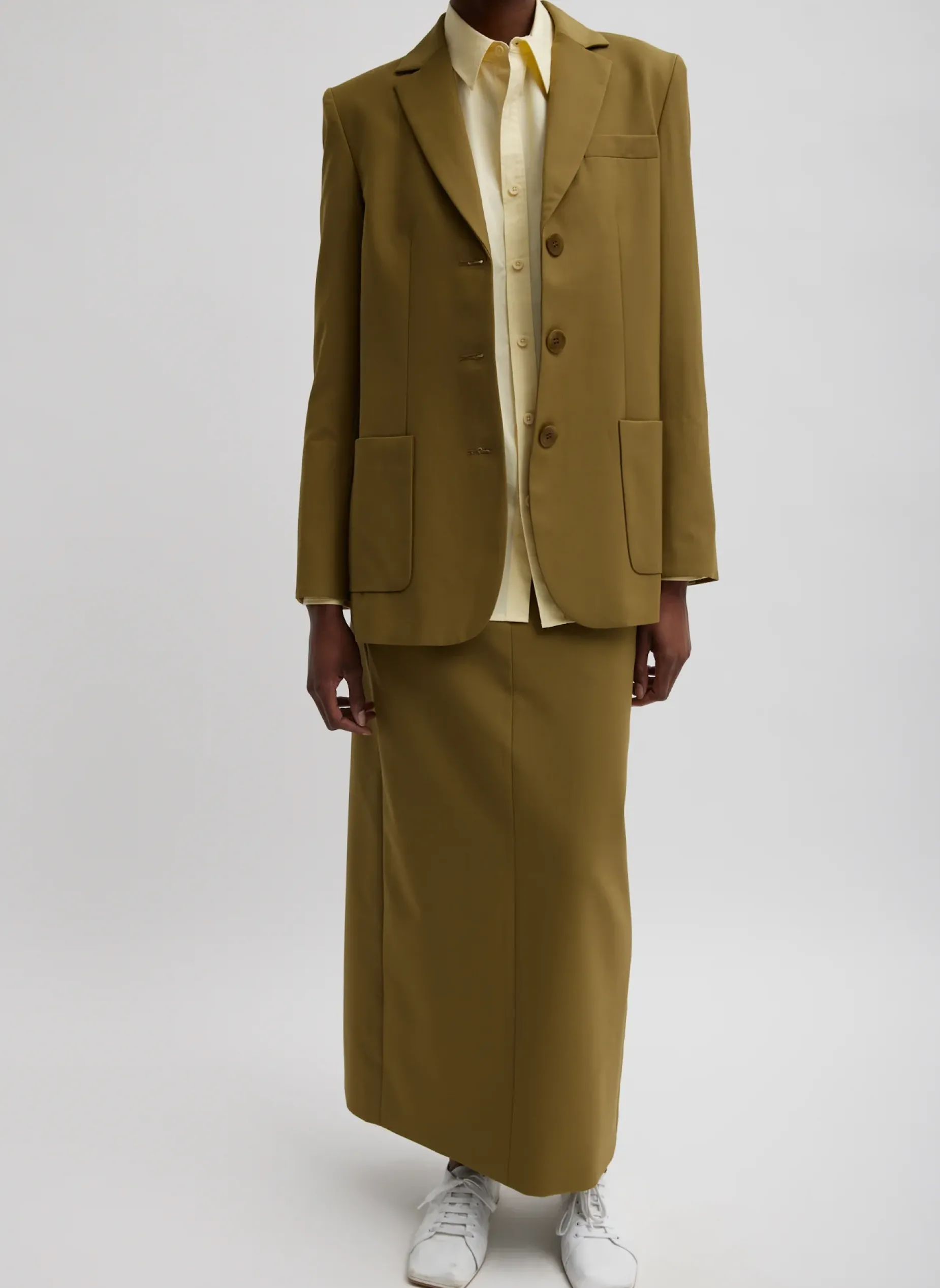 Suits|Fundamentals - WOFs>Tibi Tropical Wool Maxi Trouser Skirt Dark Hazel