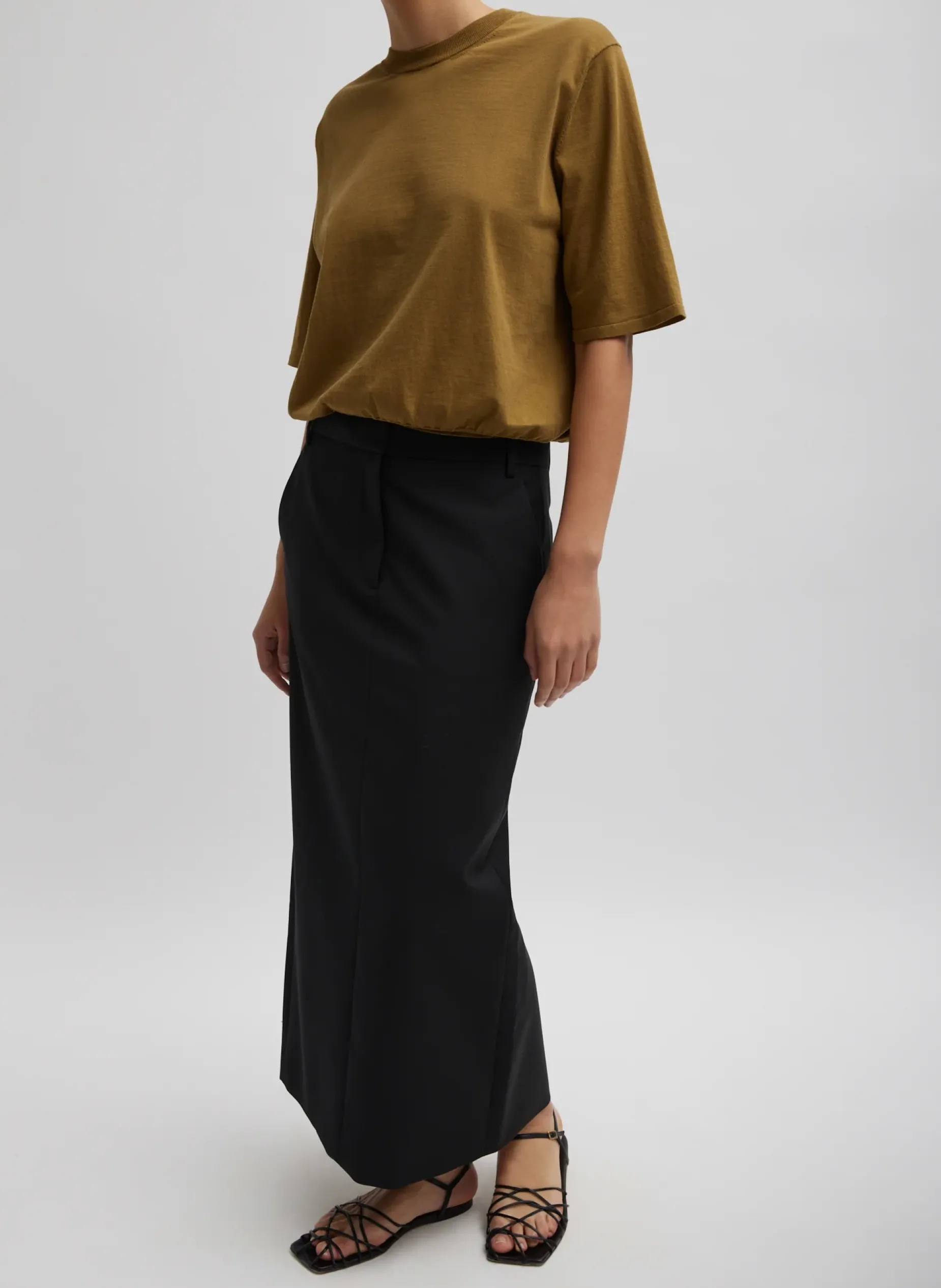 Suits|Skirts>Tibi Tropical Wool Maxi Trouser Skirt Black