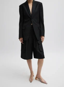 Pants & Shorts>Tibi Tropical Wool Relaxed Cargo Short Black