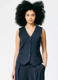 Suits|Tops>Tibi Tropical Wool Vest Navy