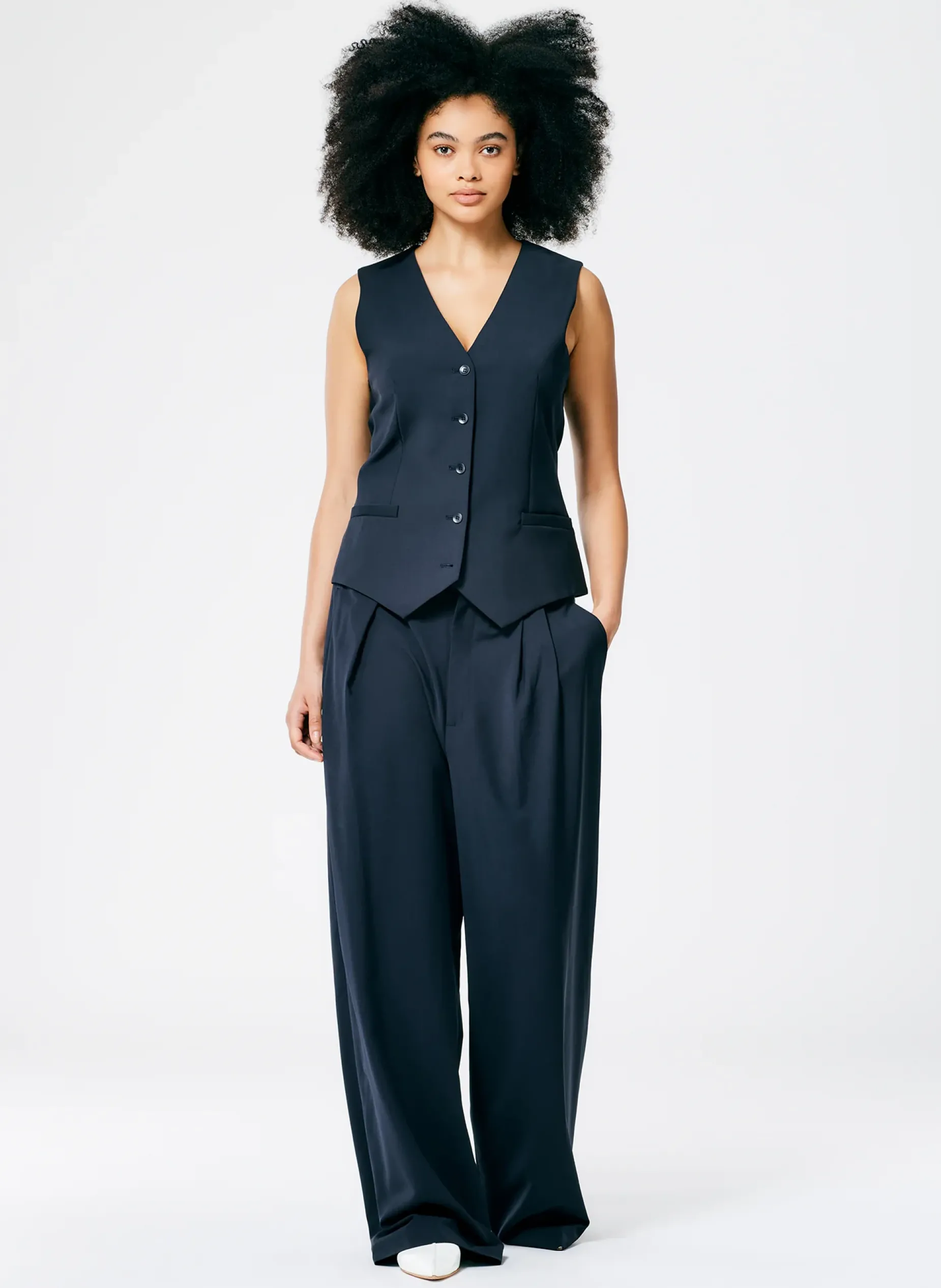 Suits|Tops>Tibi Tropical Wool Vest Navy