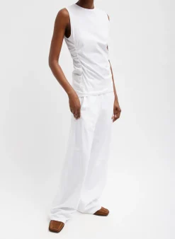 Tops|Curated Closets>Tibi T-Shirting Shirred Crewneck Top White