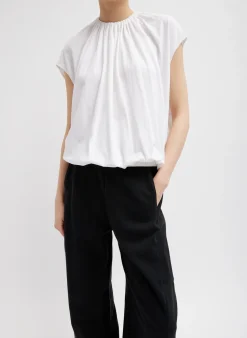 Tops>Tibi T-Shirting Shirred Neck Circular Top White