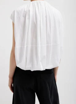 Tops>Tibi T-Shirting Shirred Neck Circular Top White