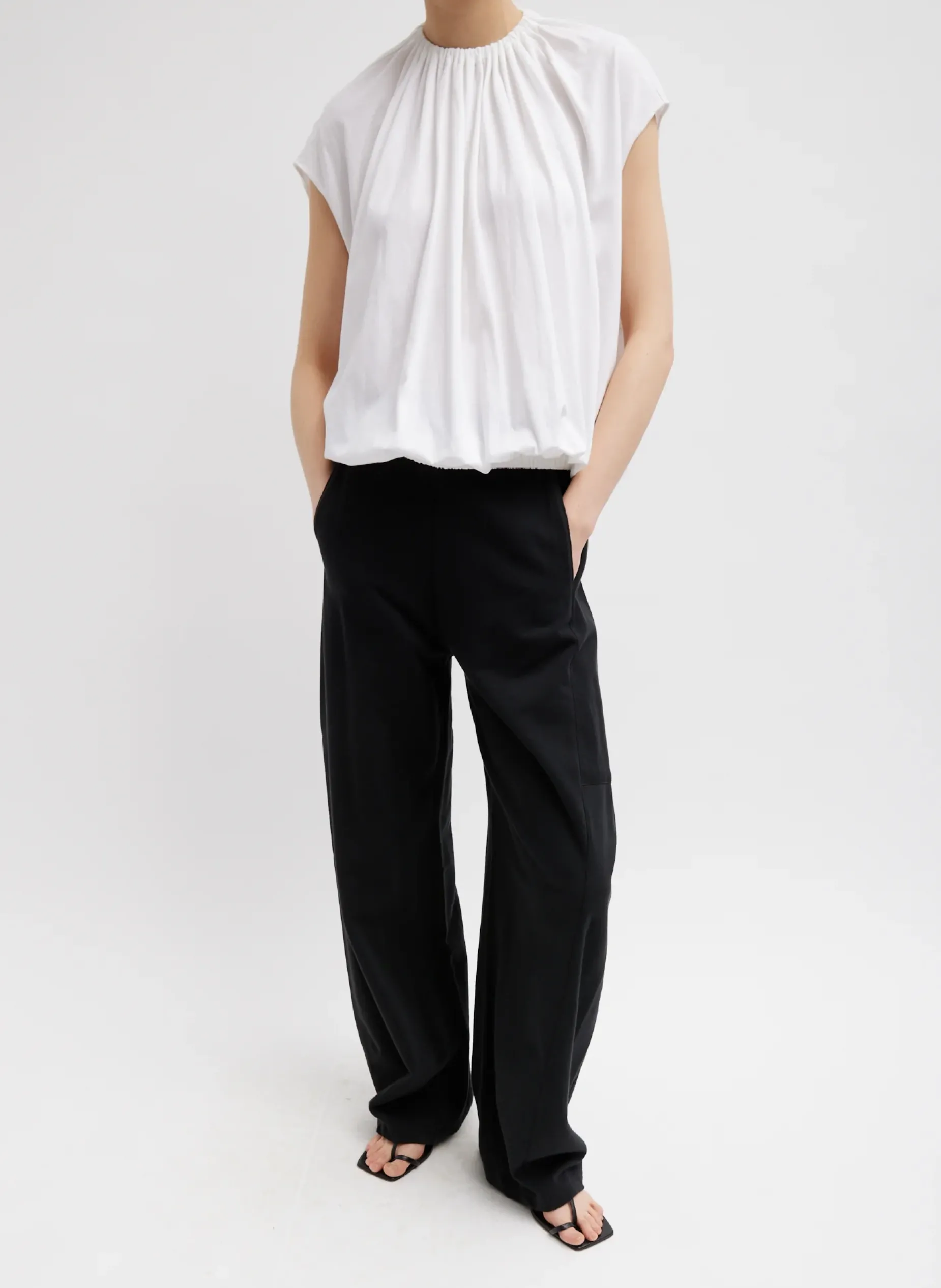 Tops>Tibi T-Shirting Shirred Neck Circular Top White