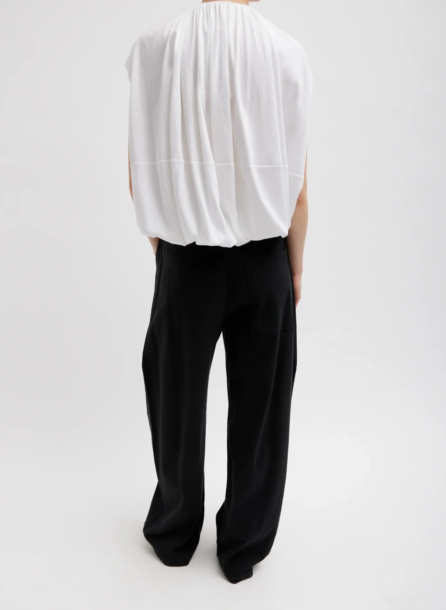 Tops>Tibi T-Shirting Shirred Neck Circular Top White