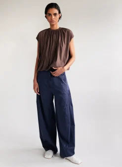 Tops>Tibi T-Shirting Shirred Neck Circular Top Cacao
